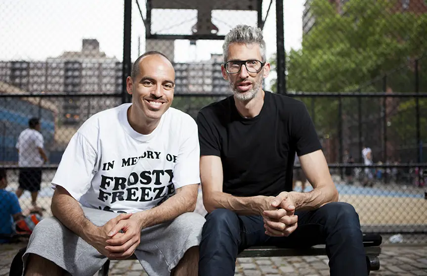 Stretch and Bobbito photo sitting on a bench